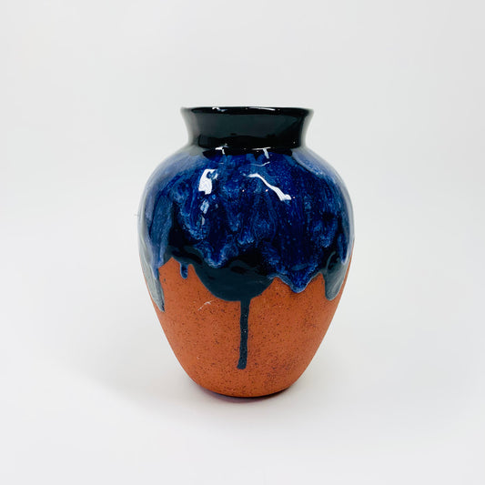 1970s Australian studio rust pottery tie dye hand glazed posy vase