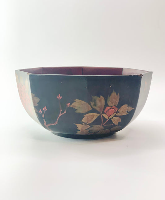 Antique Japanese lacquer hand painted serving bowl