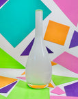 1980s cased white bottle vase with green rim