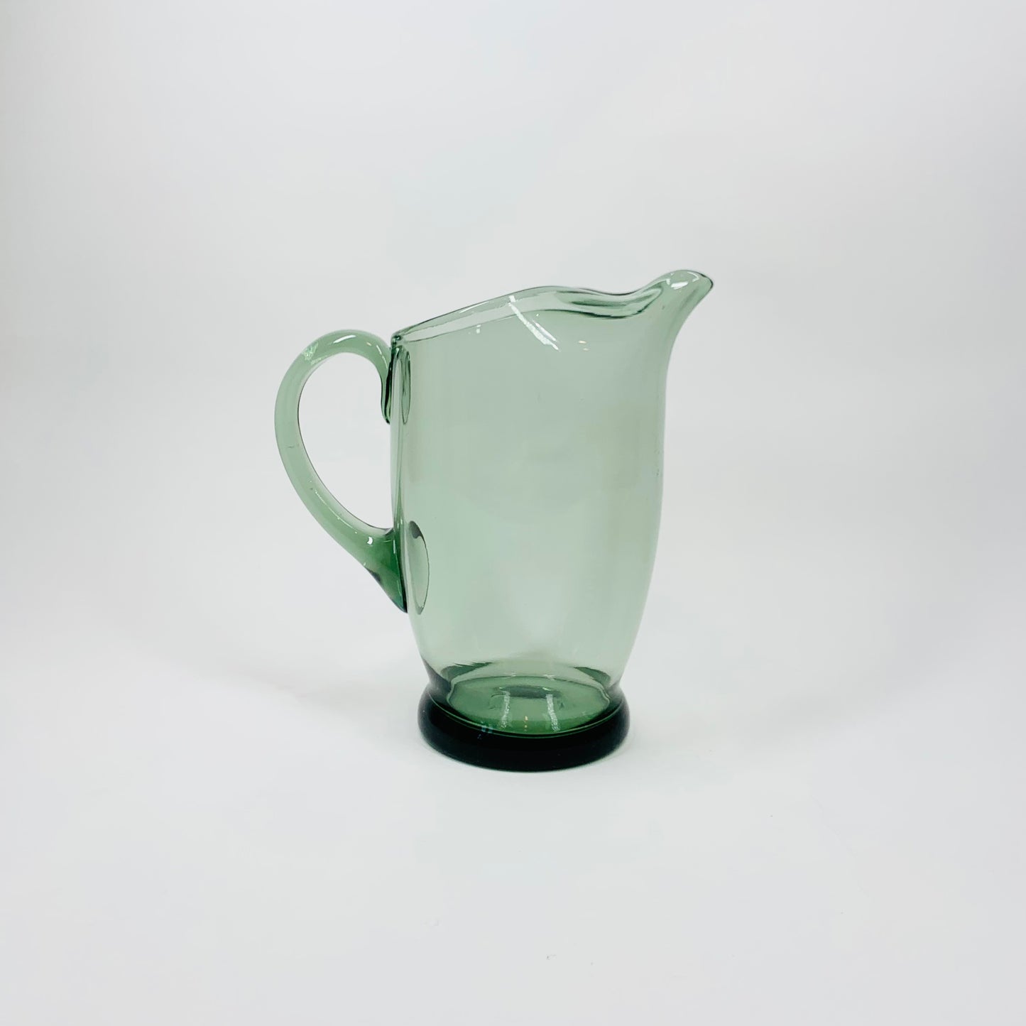 Midcentury greyish green mini glass jug with matching shot glasses
