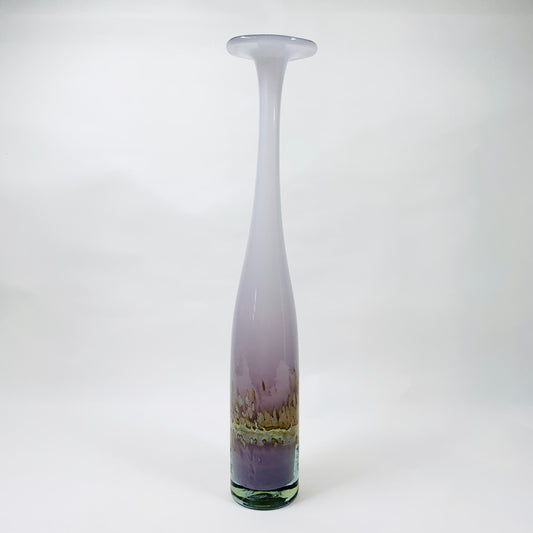 Vintage stunning mouth blown purple art glass with gold aventurine bottle vase with flare rim