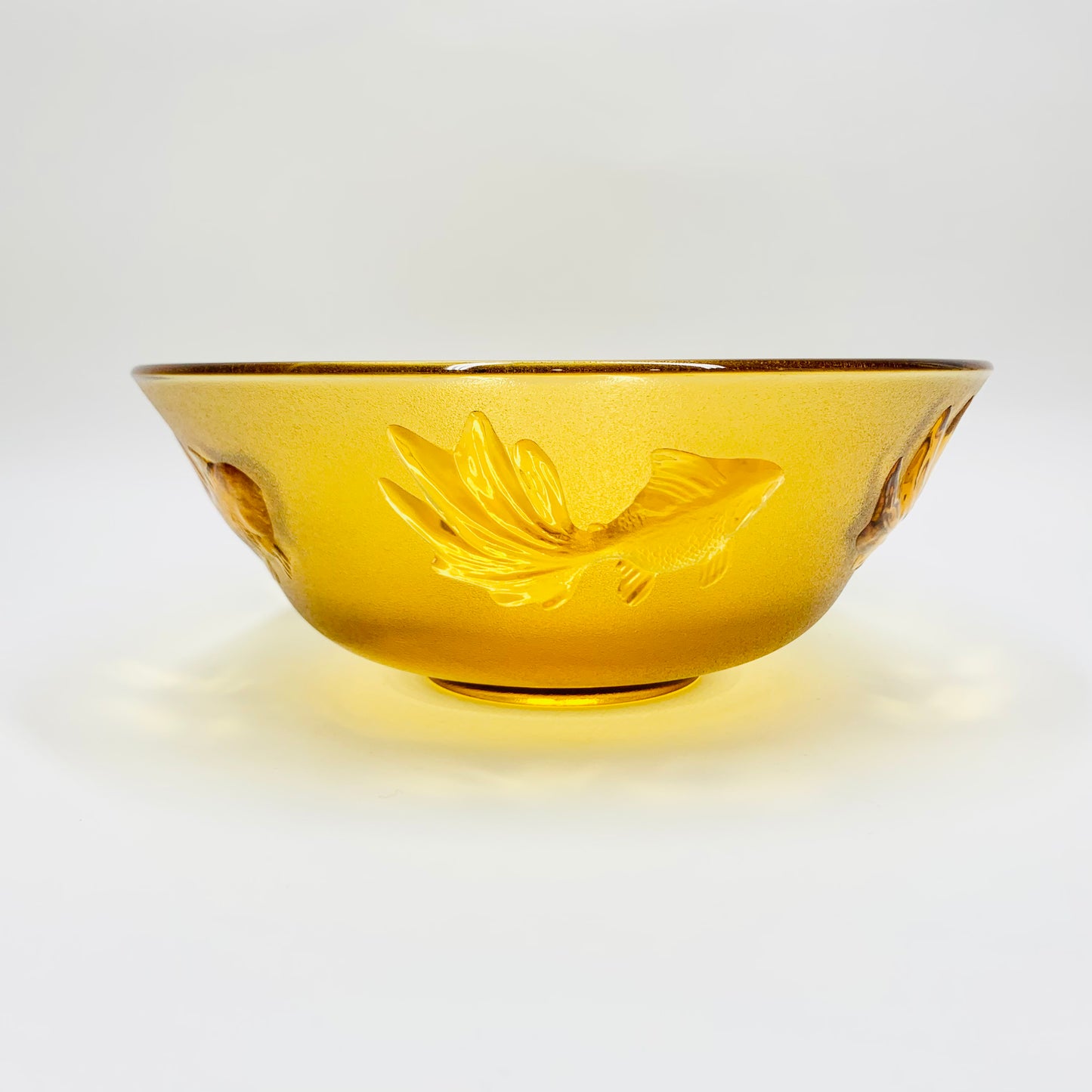 1970s Pasari frosted amber glass serving bowl with fish pattern