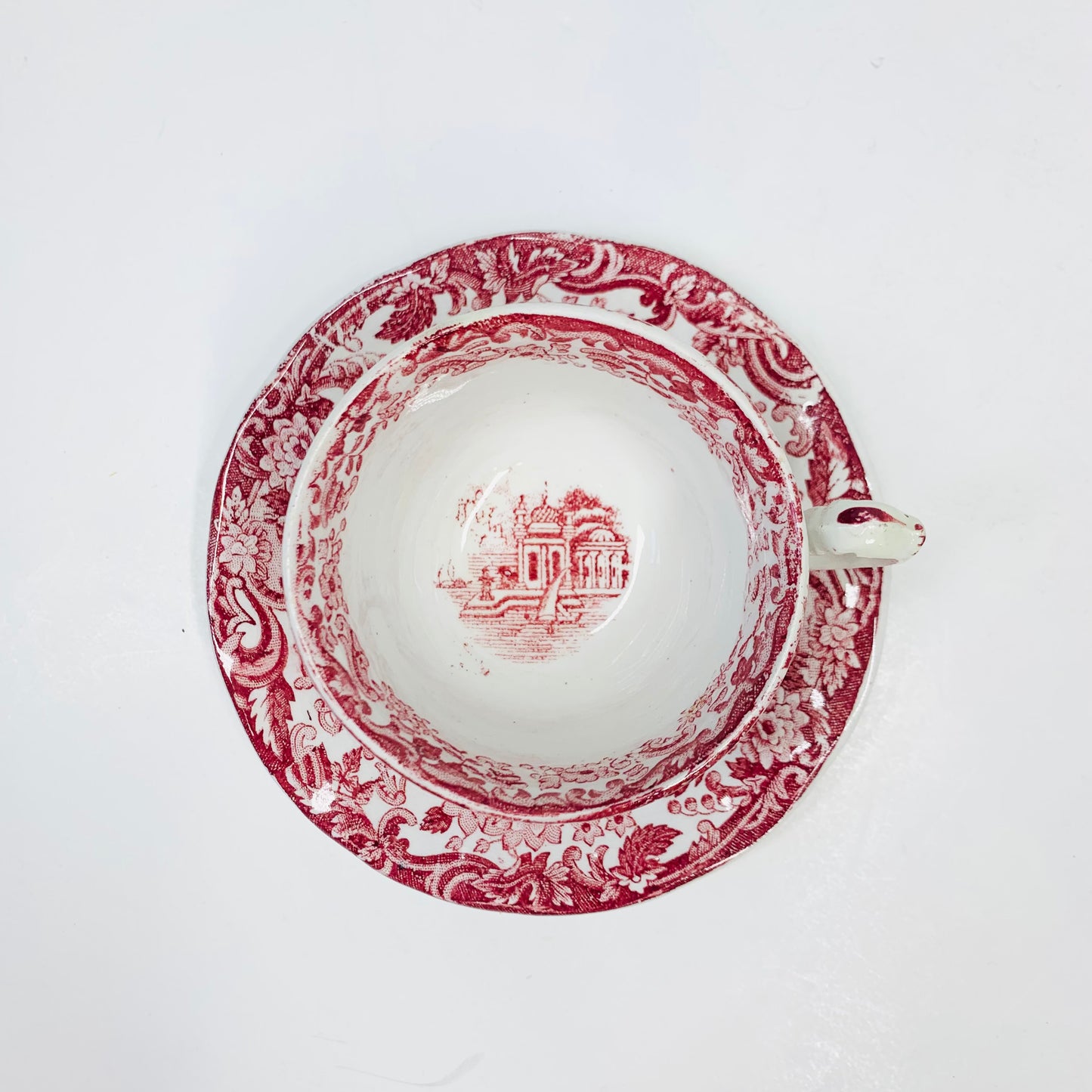 Extremely rare antique Pickman La Cartuja De Sevilla Transferware  red printed porcelain tea set