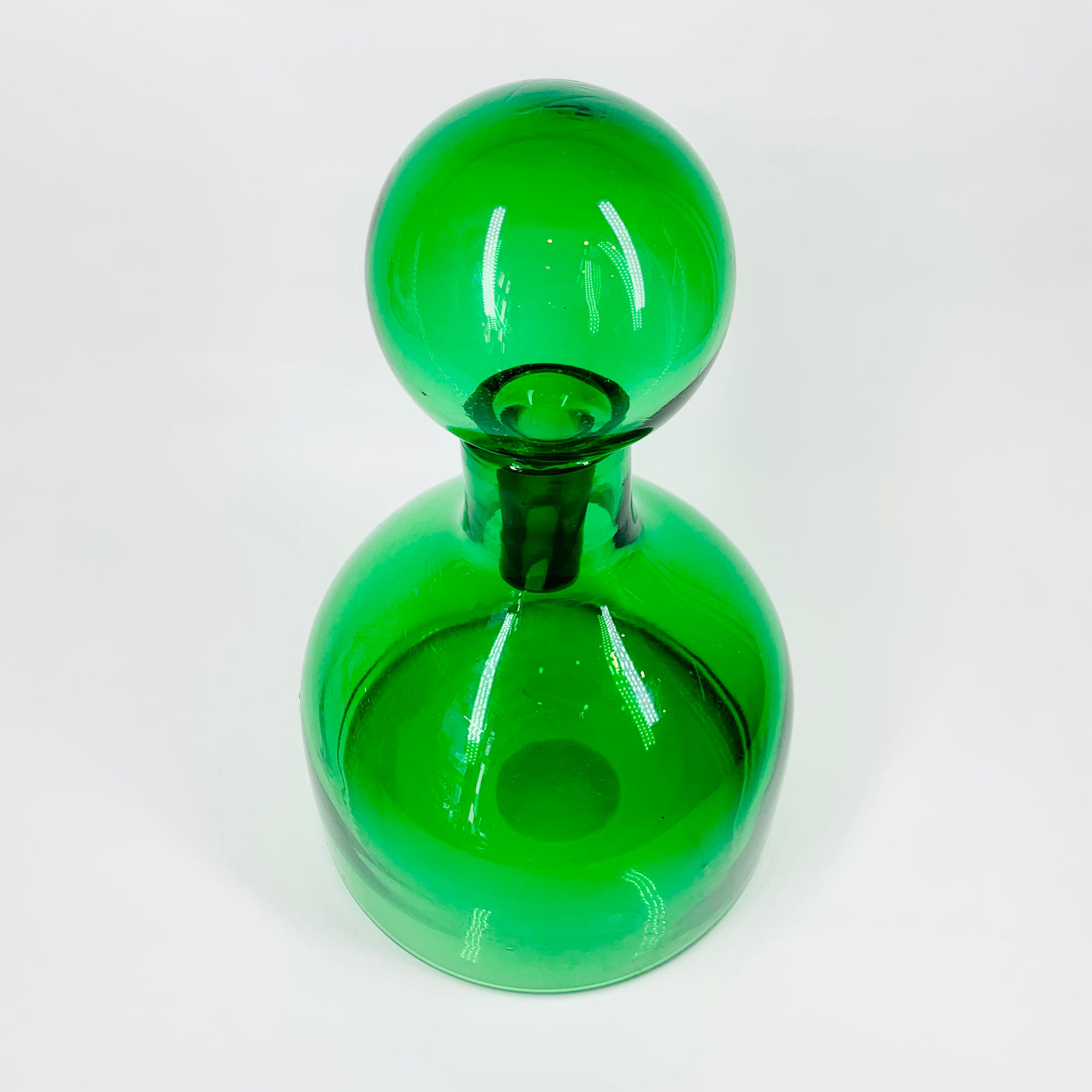 Rare mouth blown vintage Pols Potten green glass decanter bottle with matching stopper