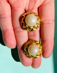 1960s gold plated clip on pearl halo button clip on earrings