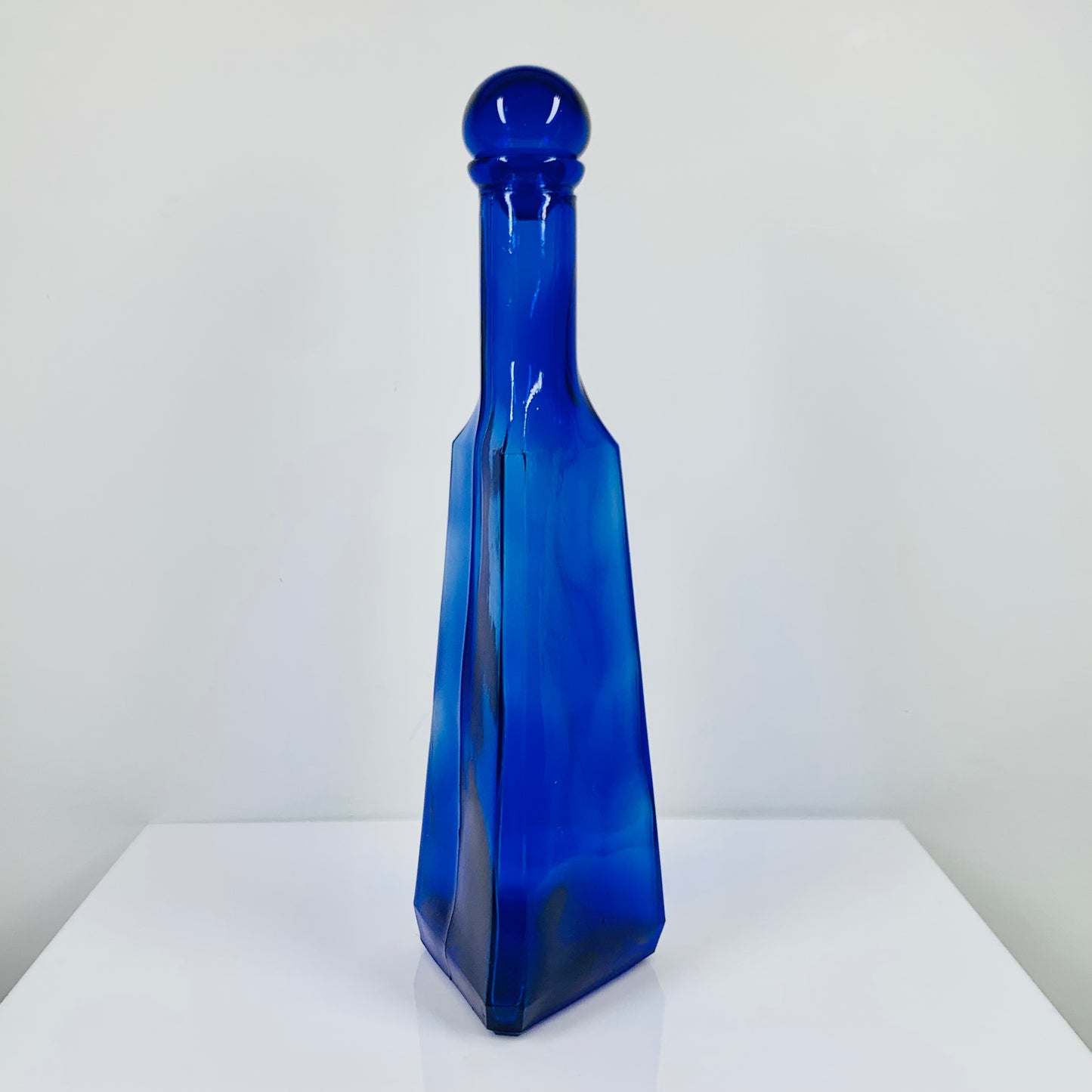 MCM Italian cobalt blue triangle glass bottle decanter