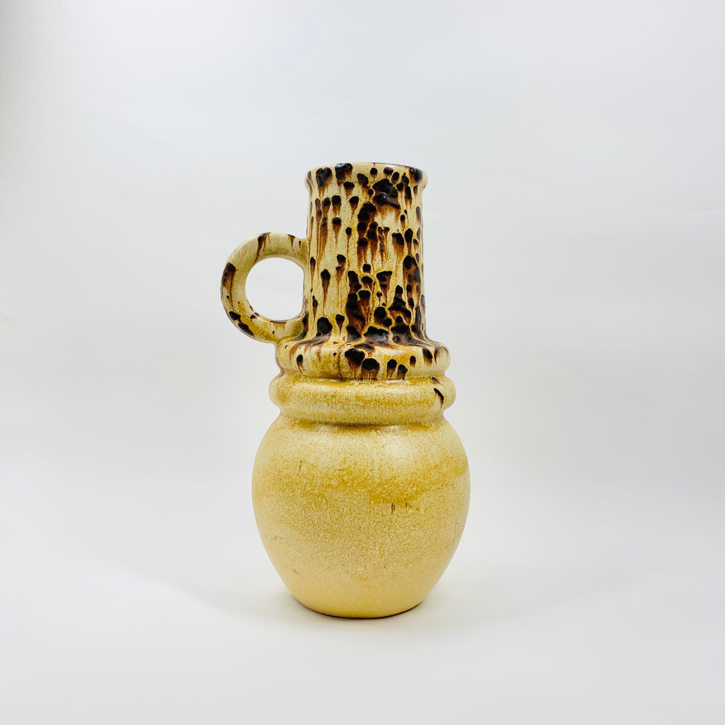 Midcentury hand made West German drip glaze brown beige pottery jug/vase