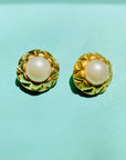 1960s gold plated clip on pearl halo button clip on earrings