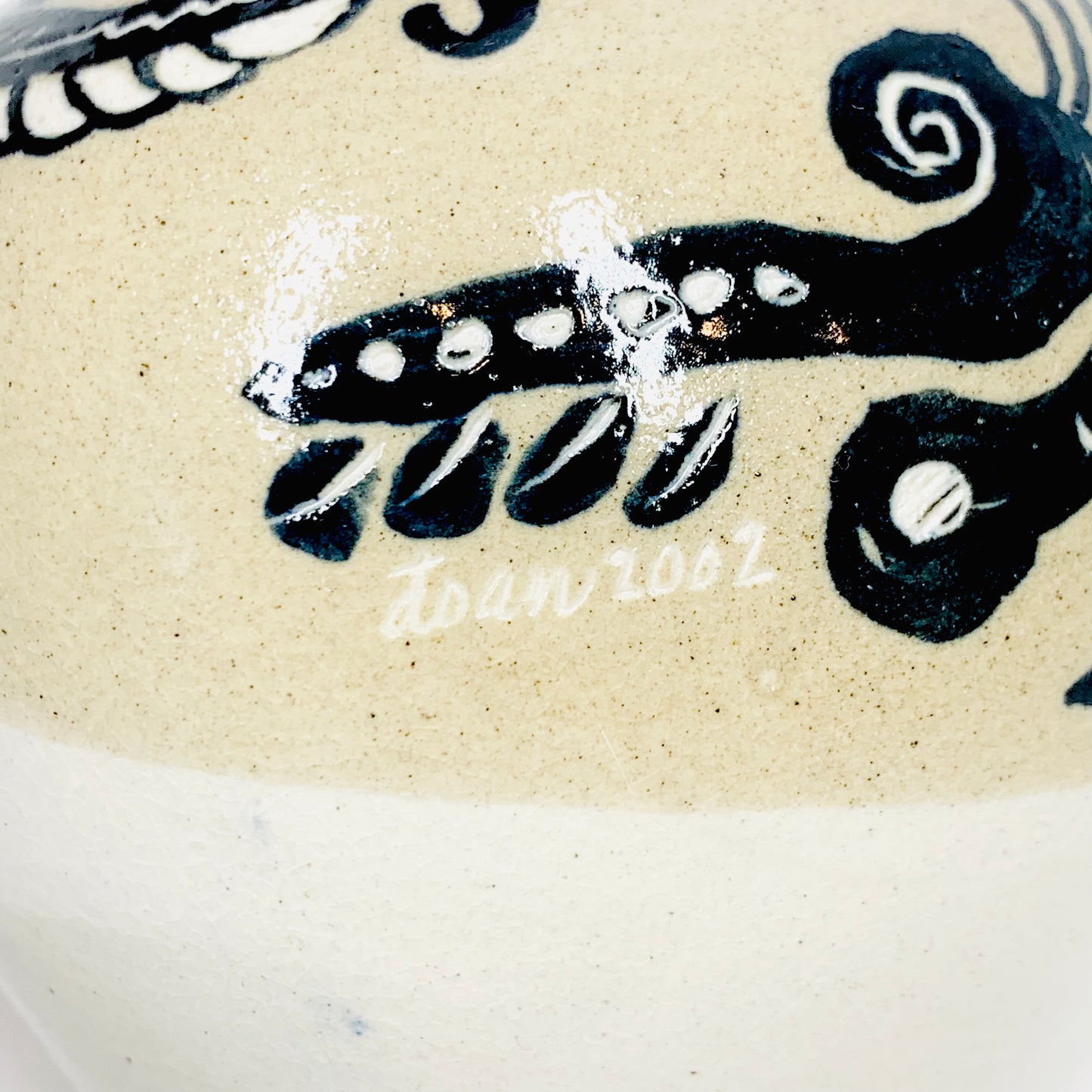 Vintage modernist style Vietnamese hand painted pottery vase