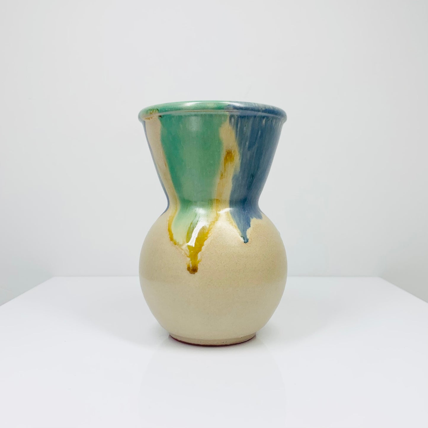Midcentury tie dye glazed pottery posy vase