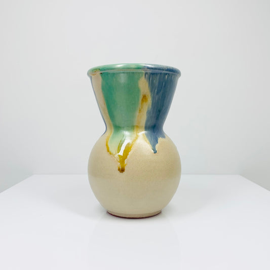 Midcentury tie dye glazed pottery posy vase