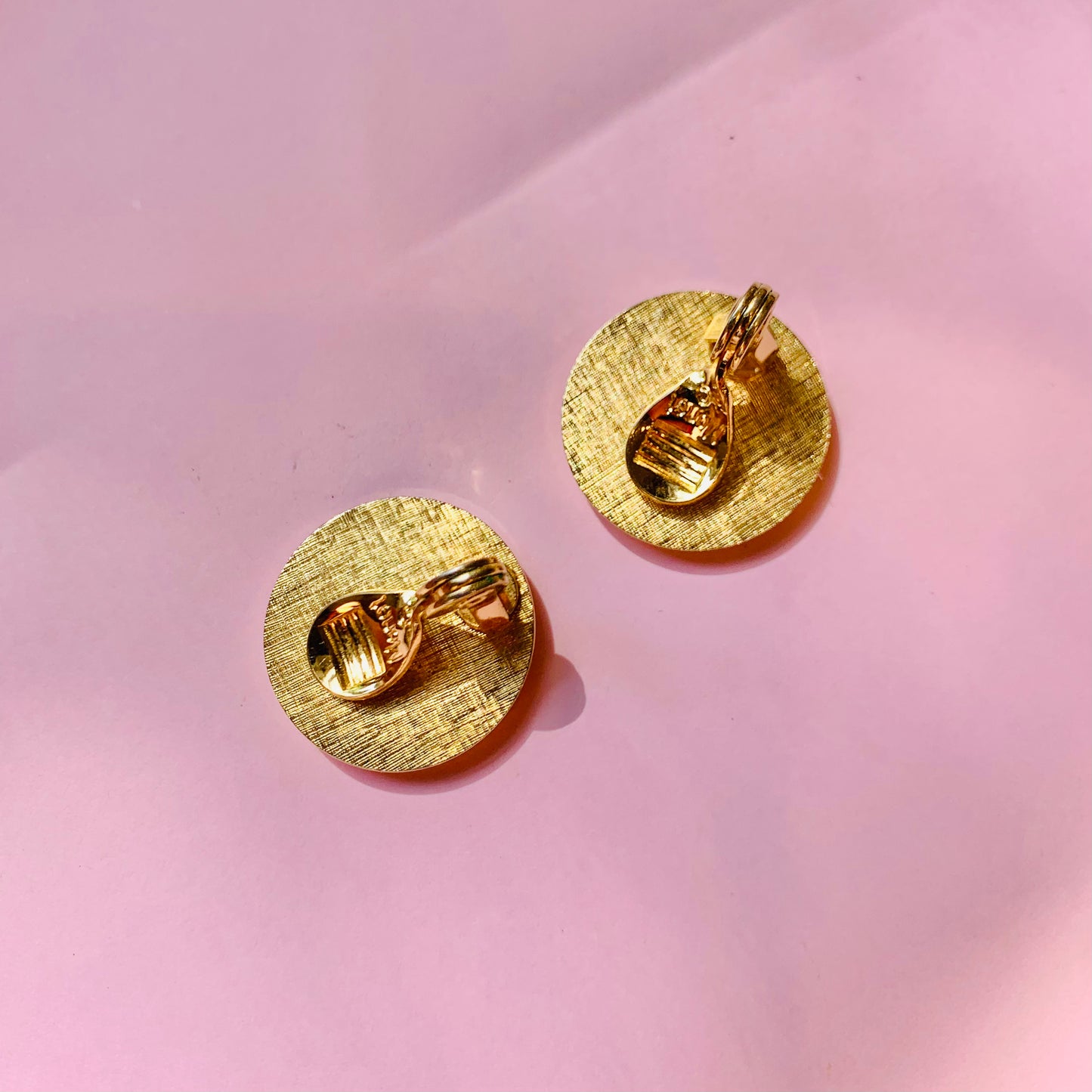 1960s triple plates gold red enamel clip on earrings by Monet