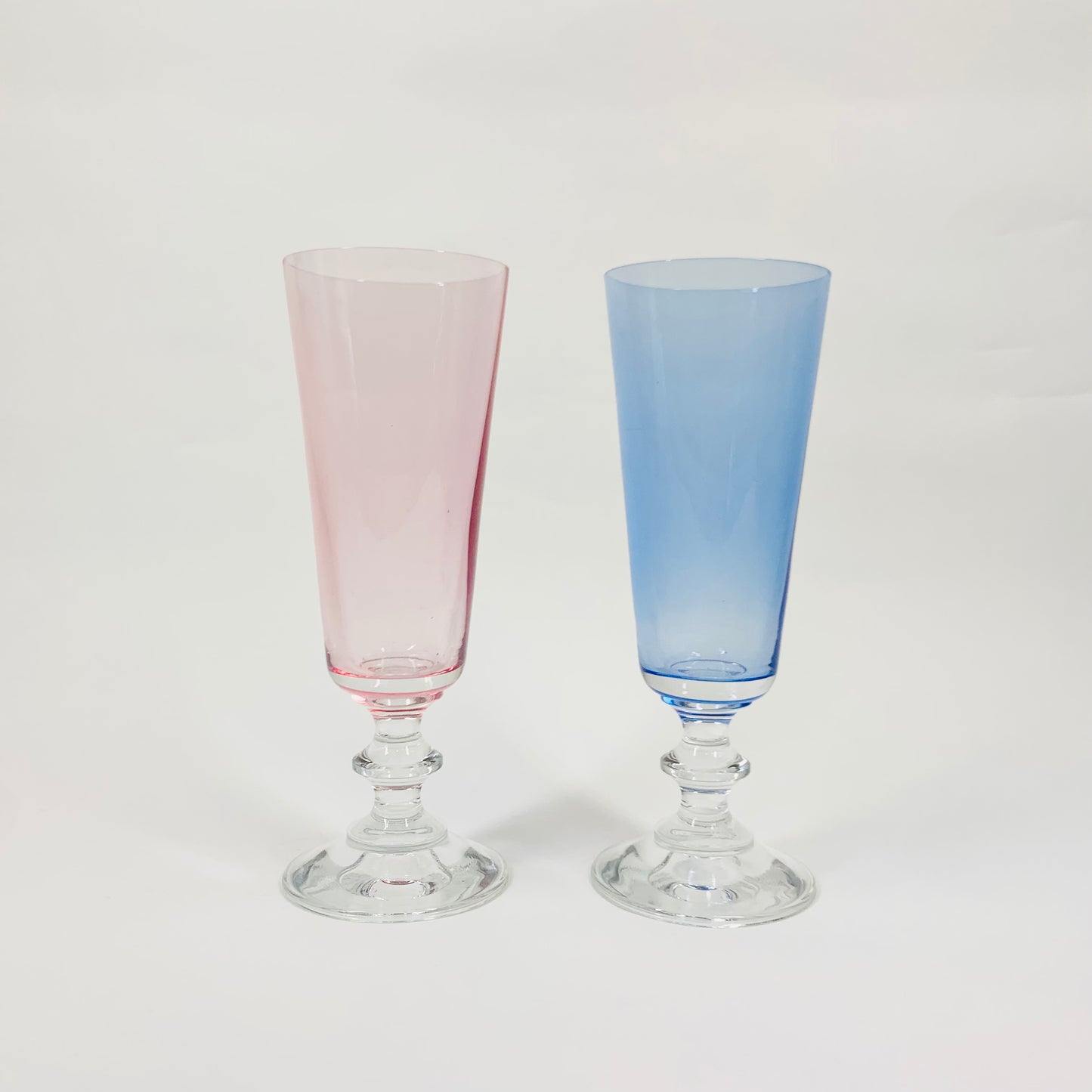 Midcentury harlequin glass champagne flutes