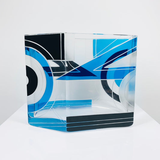 Antique Art Deco black and blue enamel glass vase by Karl Palda