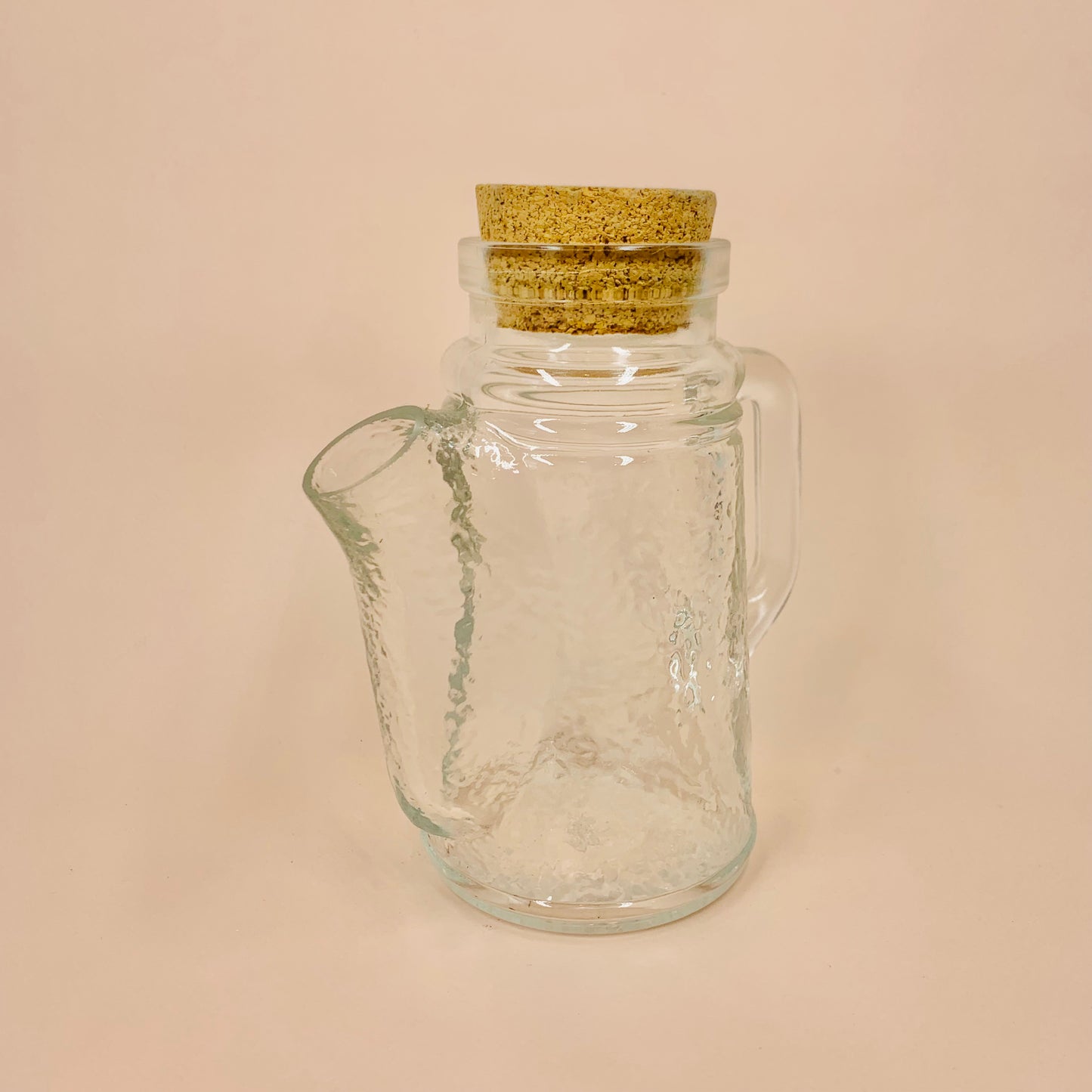 Rare vintage Midcentury bark glass teapot with cork stopper