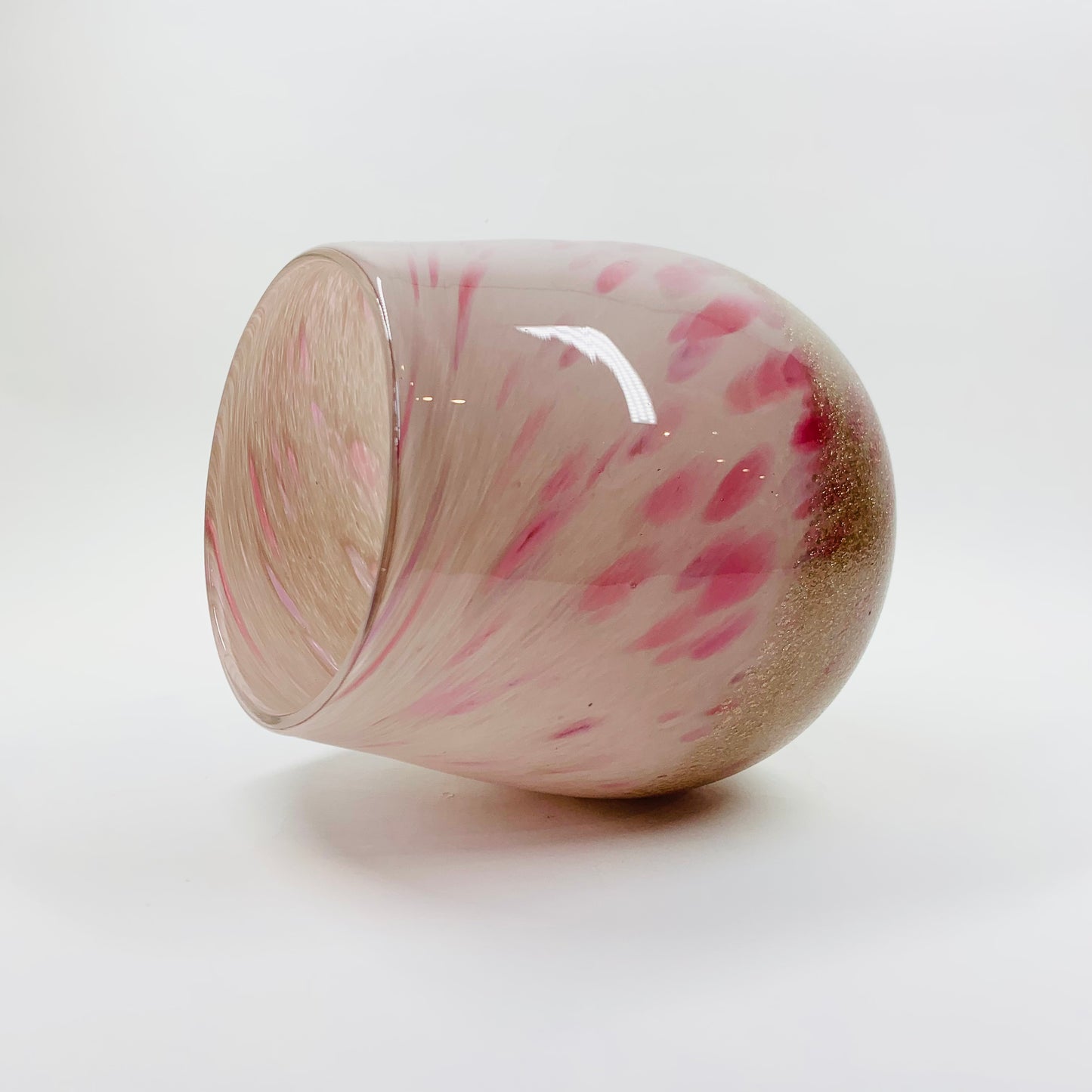 1980s cased pink speckled art glass vase with gold aventurine