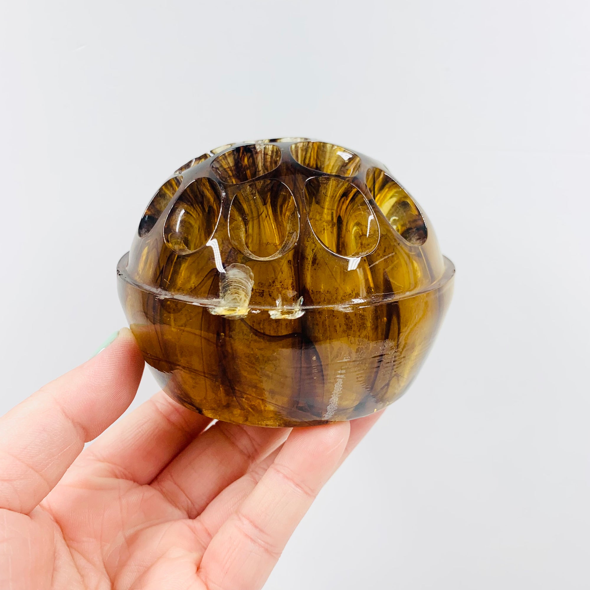 Antique Davidson glass float vase with matching glass flower frog