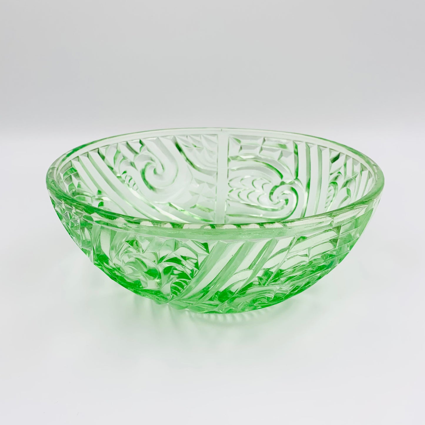 Antique green depression pressed glass salad/fruit bowl