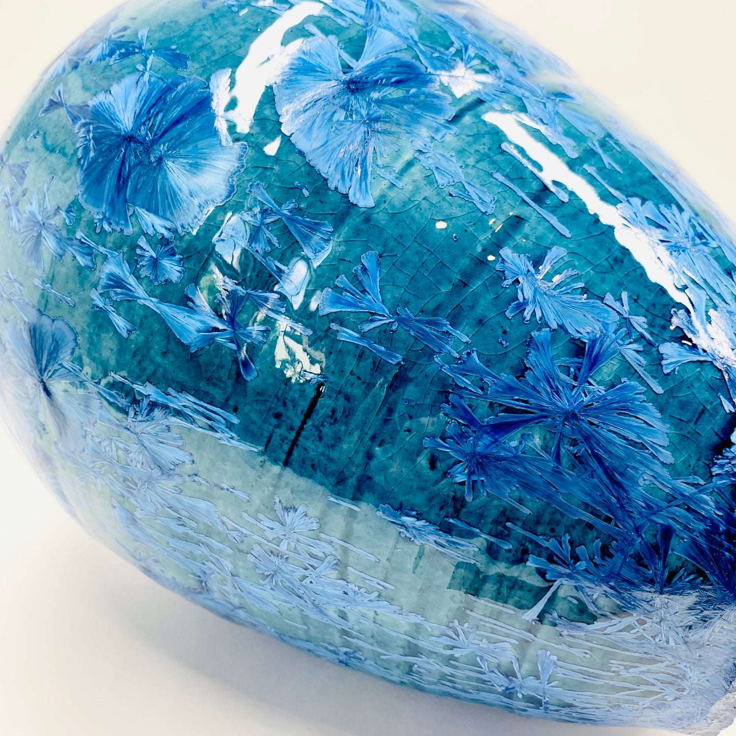 Retro hand made Australian turquoise blue gradient crystalline pottery bottle vase