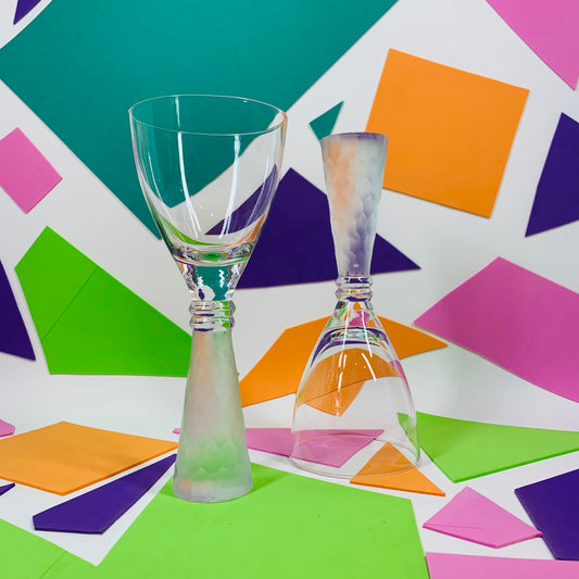 Extremely rare faceted paperweight stem wine glasses