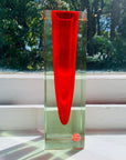 Large MCM red cased green Murano sommerso glass block vase by Mandruzatto