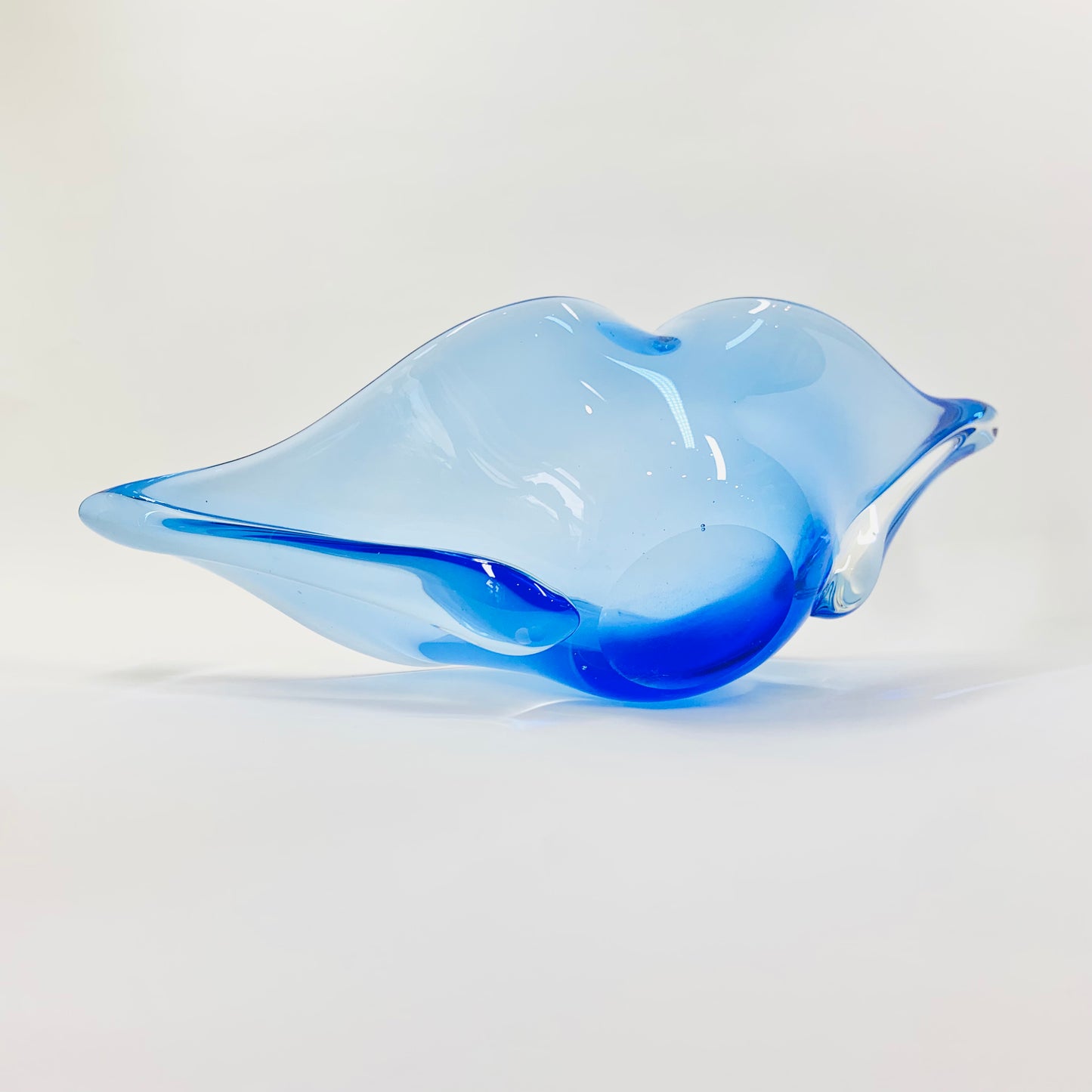 Large MCM lip shape Murano blue sommerso glass bowl