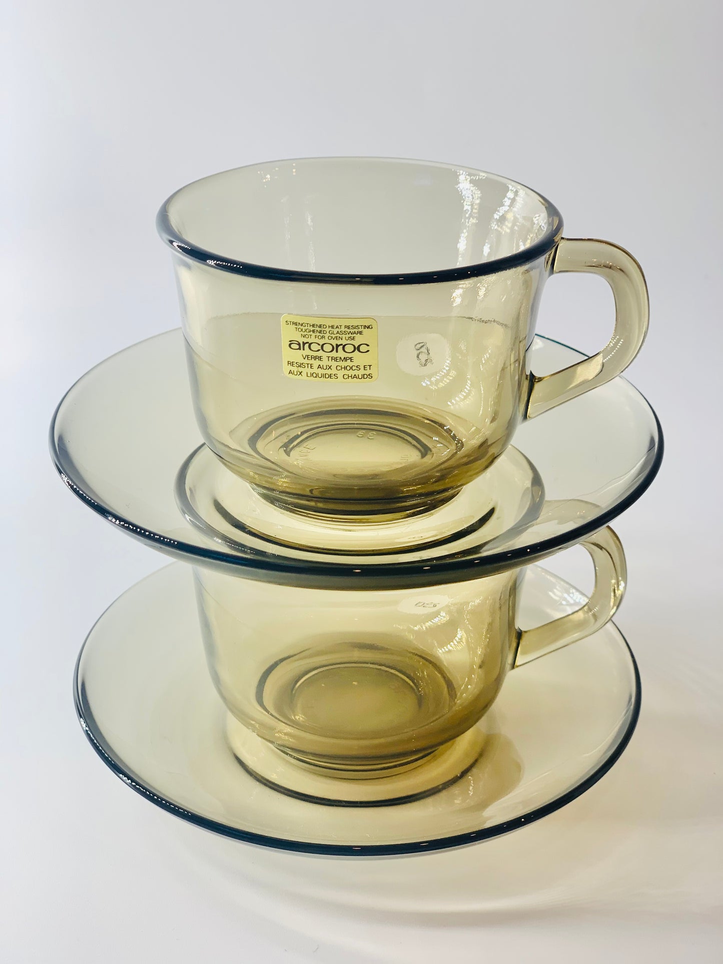 Retro grey Arcoroc glass tea cup and saucer