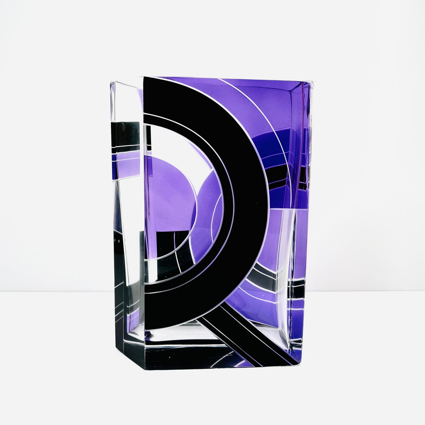 Antique Art Deco purple and black enamel glass vase by Karl Palda