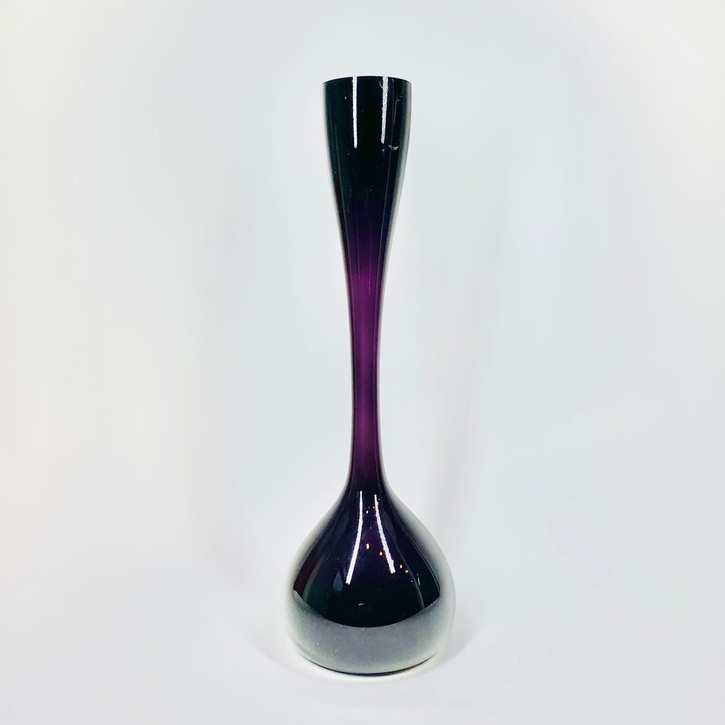MCM dark purple bottle neck glass vase designed by Gunnar Ander for Lindshammar