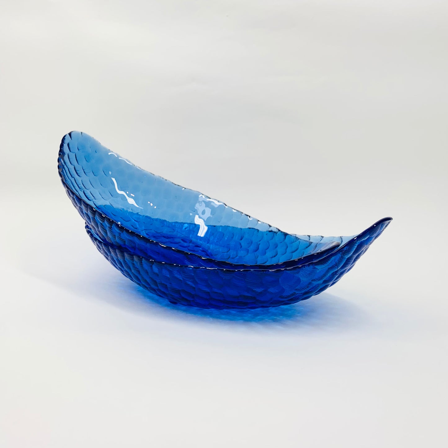Midcentury fish scales textured cobalt blue boat bowl