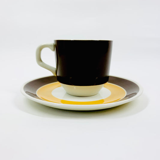 1970s brown porcelain coffee cup and matching saucer