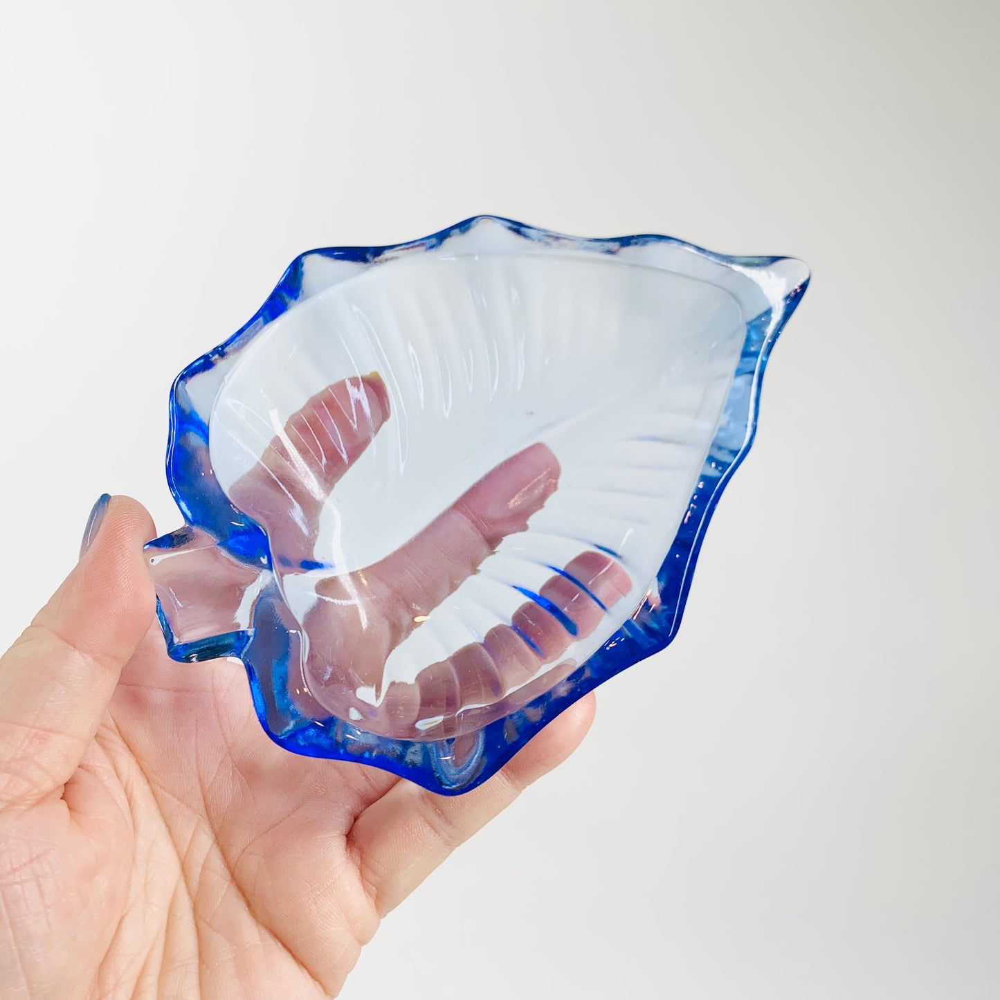 Midcentury harlequin pressed glass leaf shape side plate