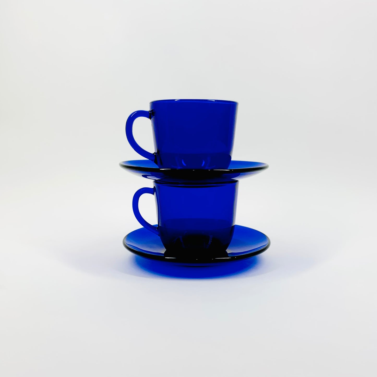 Rare Midcentury Bormioli blue glass tea/coffee cup and matching saucer