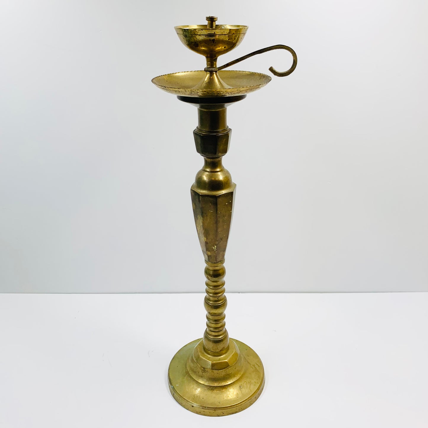 Large and tall antique brass oil burner