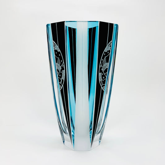 Antique Art Deco turquoise and black enamel glass vase by Karl Palda