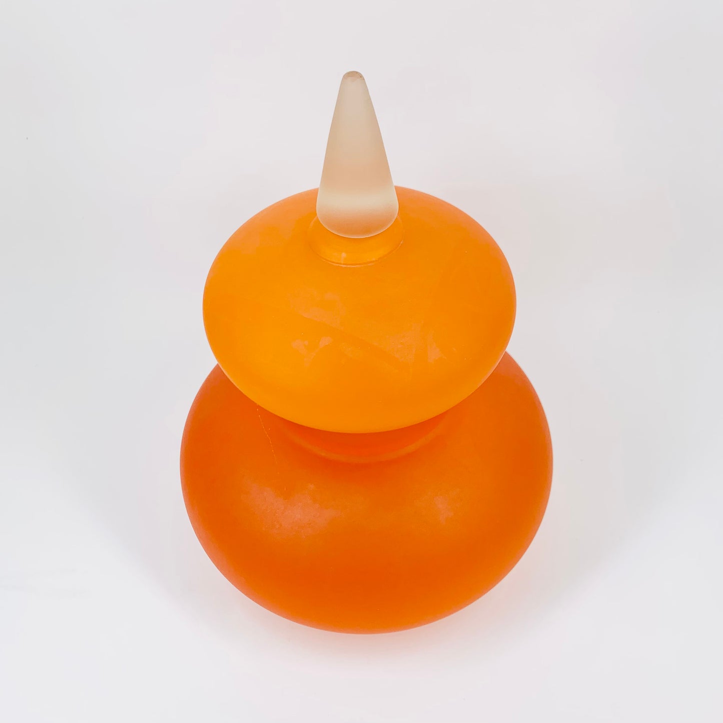 Extremely rare Midcentury Italian orange satin glass canister with minaret lid