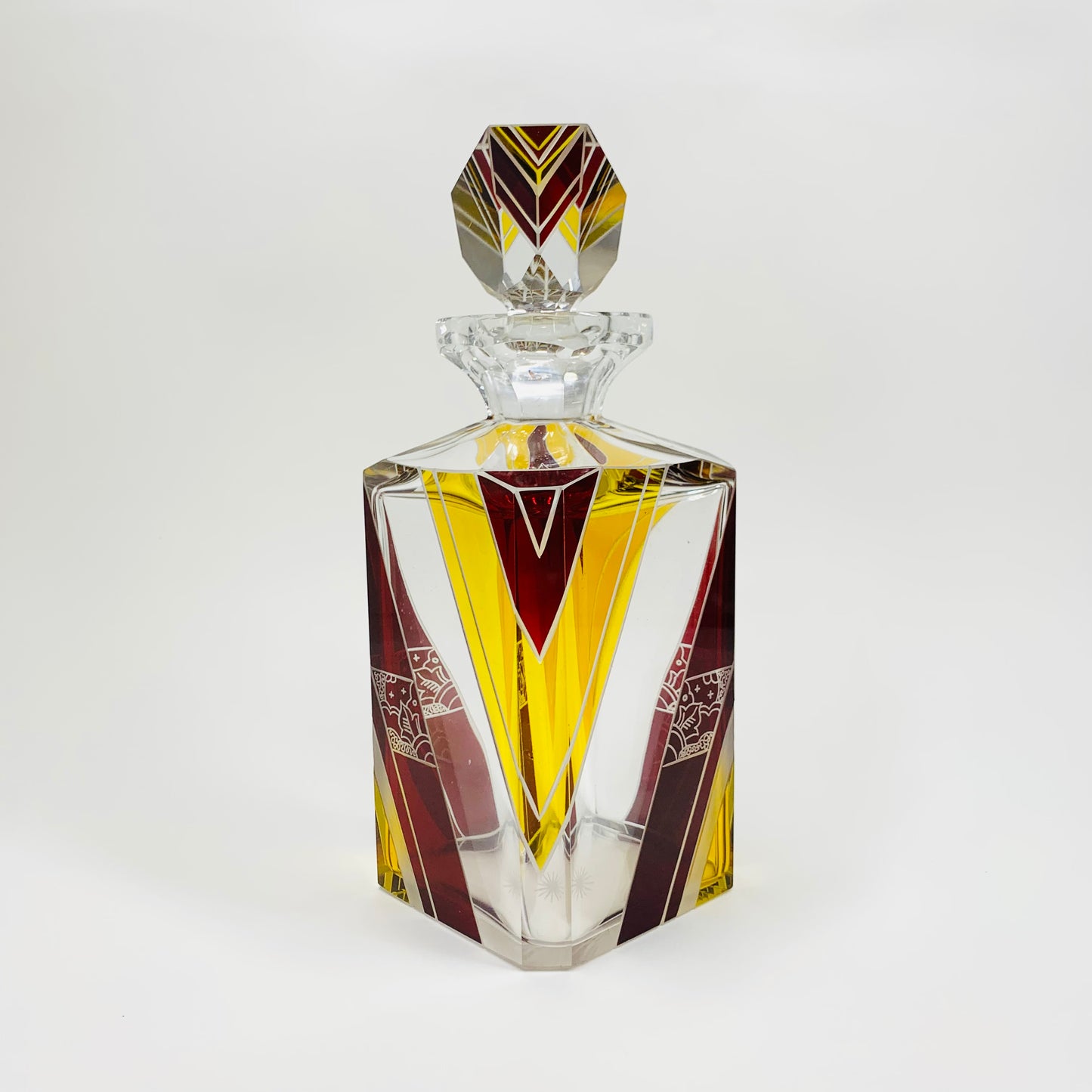 Extremely extremely rare antique Art Deco ruby & gold enamel glass decanter set by Karl Palda