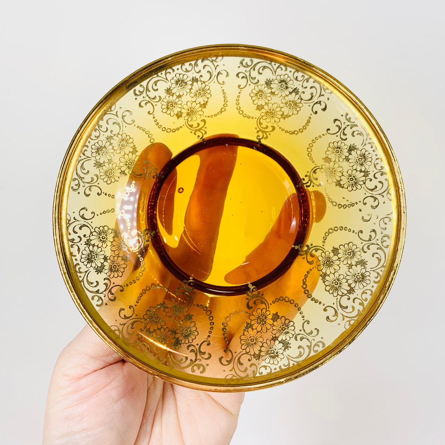 Antique Bohemian amber glass tea set with gold gilding
