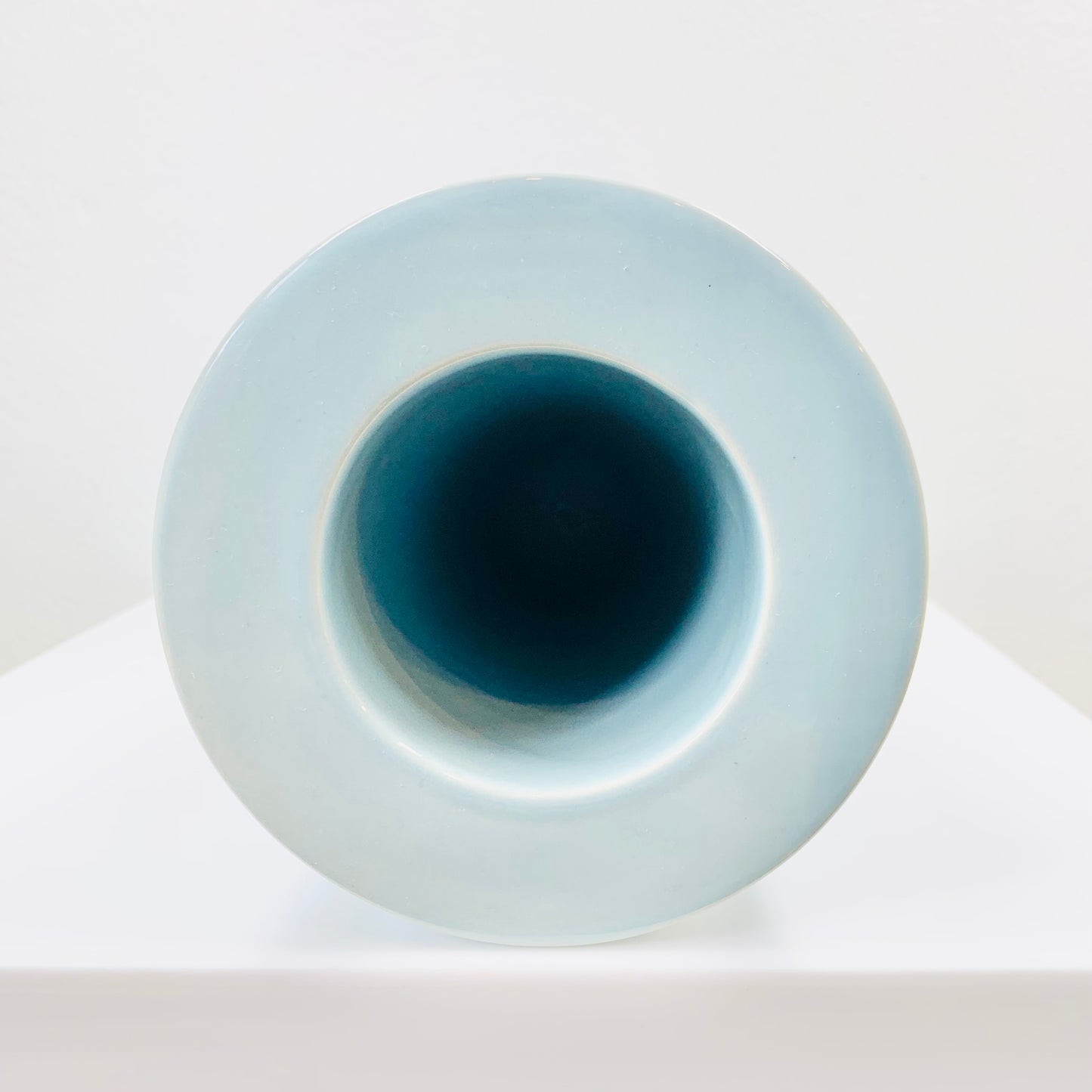 1980s tall solid baby blue porcelain cylinder vase