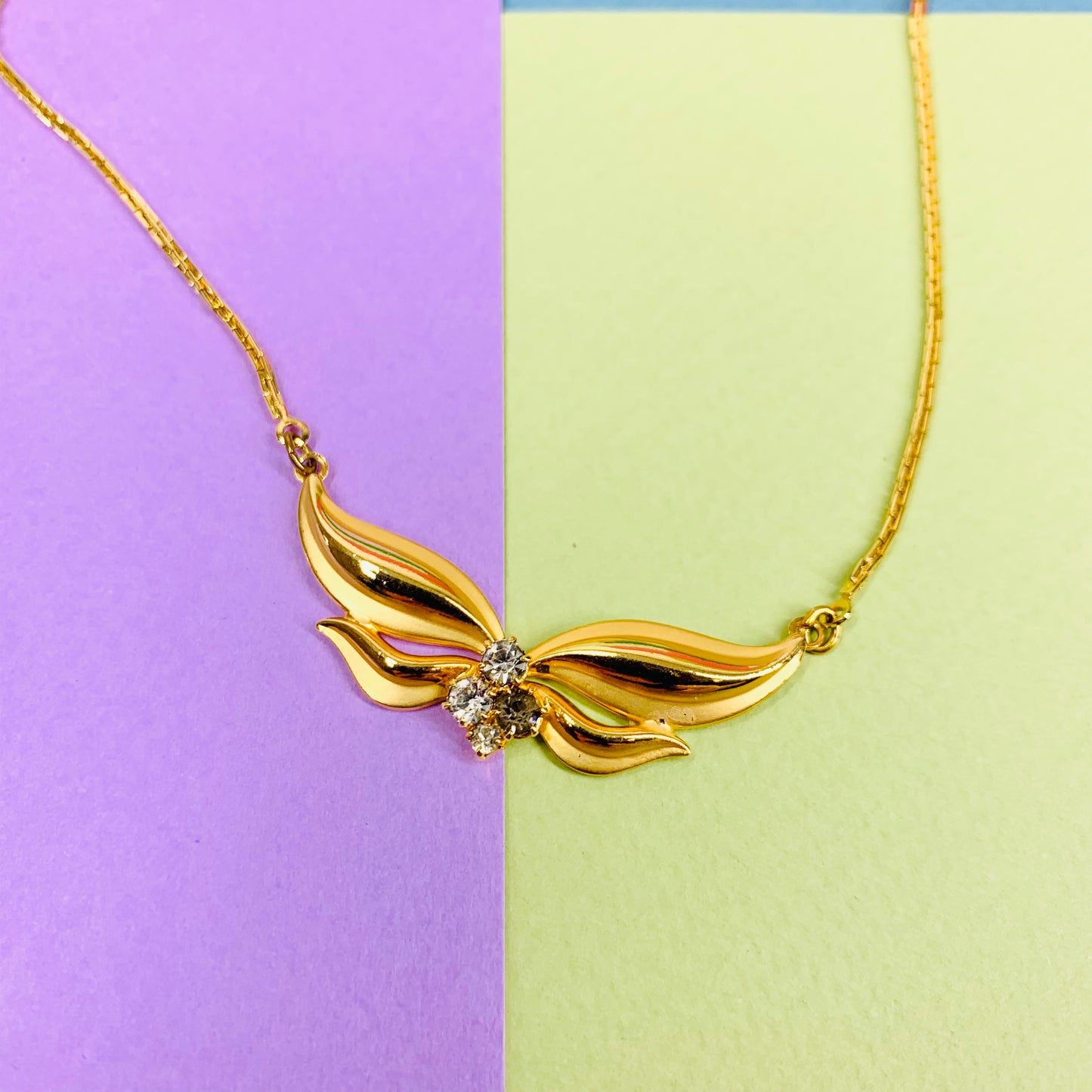 Rare 1970s Anson American triple plated gold necklace with butterfly pendant