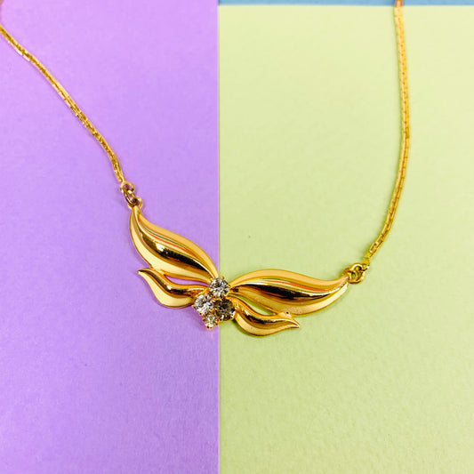 Rare 1970s Anson American triple plated gold necklace with butterfly pendant