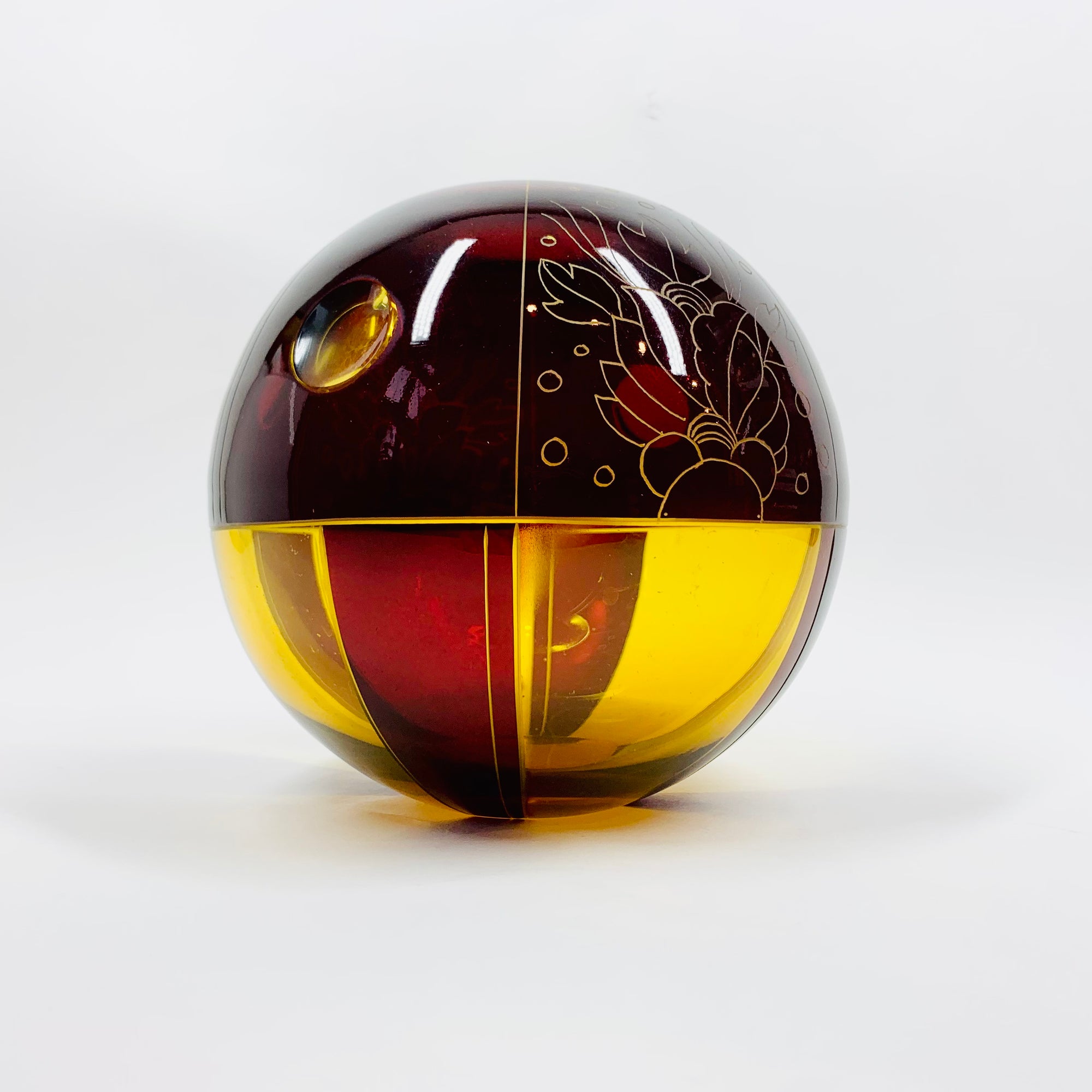 Antique Art Deco ruby enamel globe citrine glass posy vase by Karl Palda