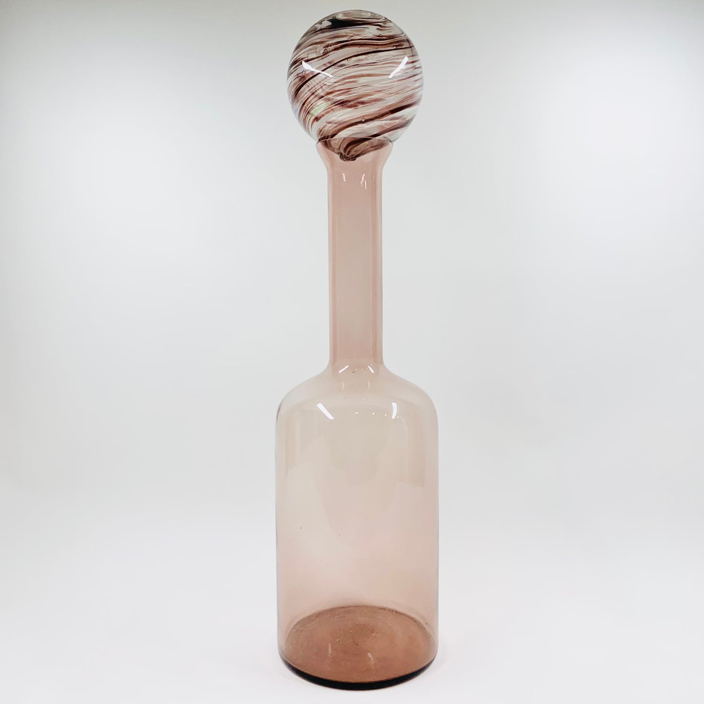 Midcentury turquoise glass bottle vase with art glass ball stopper
