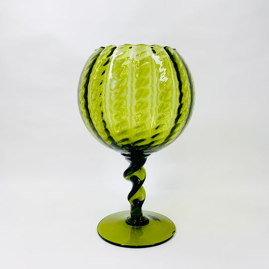 Midcentury tall green glass comport with twist stem
