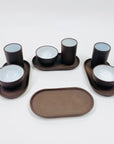 Rare Midcentury Japanese brown pottery condiment set