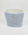 Rare hand painted 1980s lavender pottery vase with daisies
