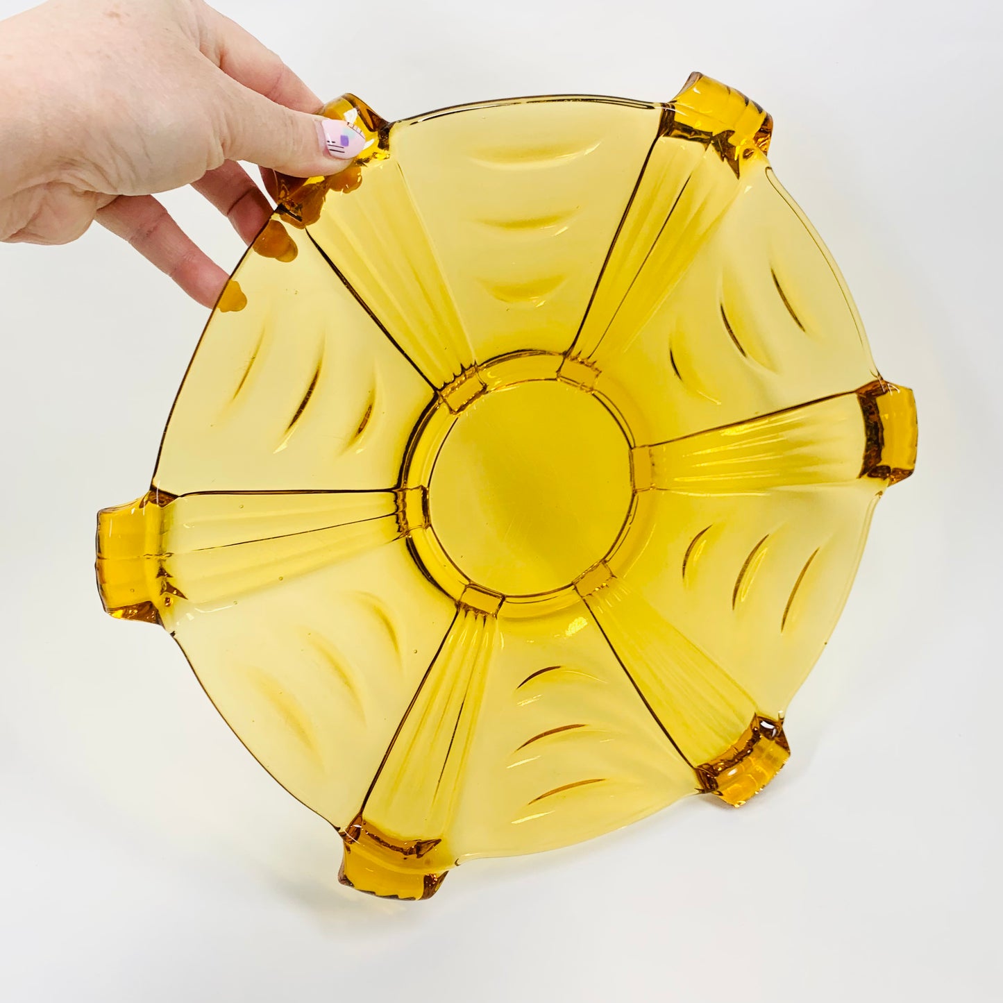 Art Deco pressed amber glass serving plate