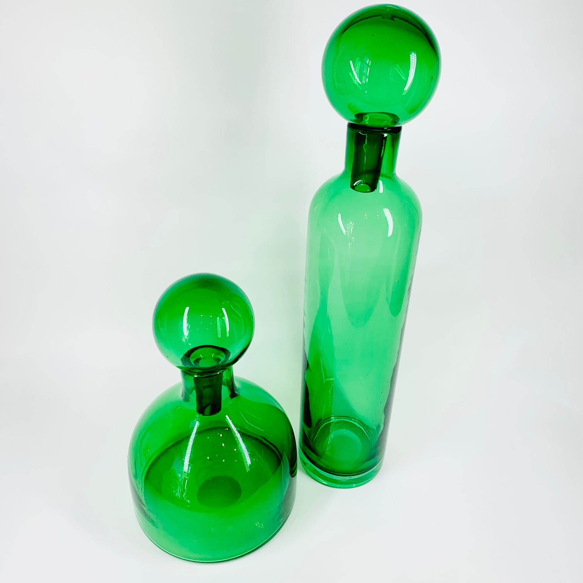 Rare mouth blown vintage Pols Potten green glass decanter bottle with matching stopper