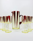 Extremely extremely rare antique Art Deco ruby enamel and citrine glass jug and matching wine glasses set by Karl Palda