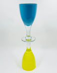 1980s BLUE YELLOW SOMMERSO GLASS WINE GLASSES/GOBLETS